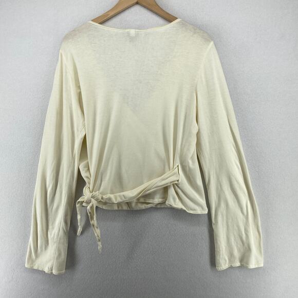 EILEEN FISHER Top PM Petite Stretch Cotton Balletcore Wrap Tie Off White USA - Picture 2 of 12